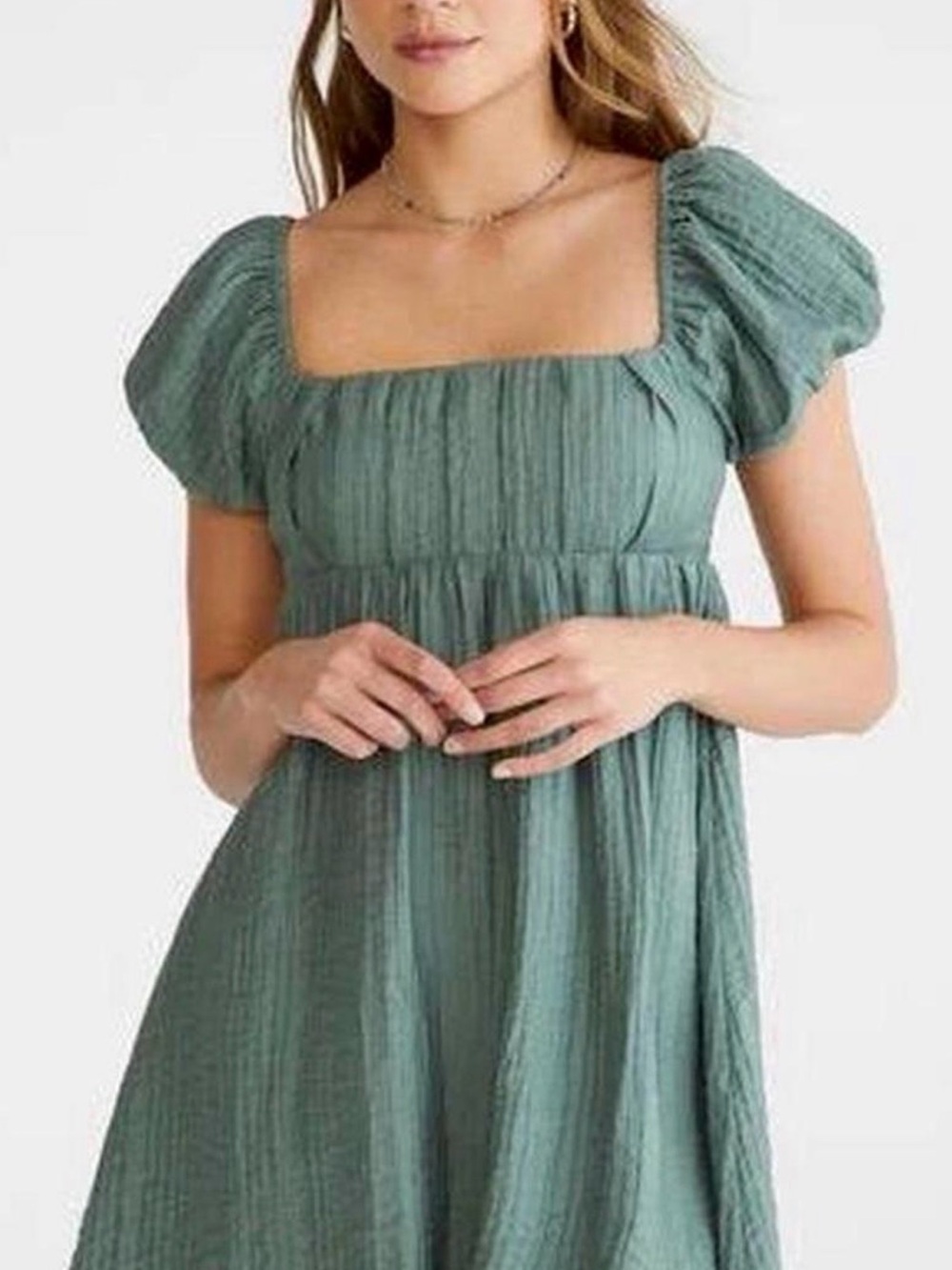Aeropostale Sage Green Square Neck Puff Sleeve Midi Dress